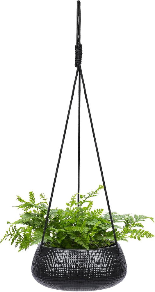 Hanging Planter for Indoor Plant 8 In, Ceramic Black Flower Pot