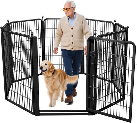 Dog Playpen, 40 Inch 8 Panels Dog Fence with Extra Wide Gate, No-Tripped Pet Playpen Rustproof Dog Pen Indoor Puppy Playpen for Temporary Containment, Portable Pet Fence for RV Camping