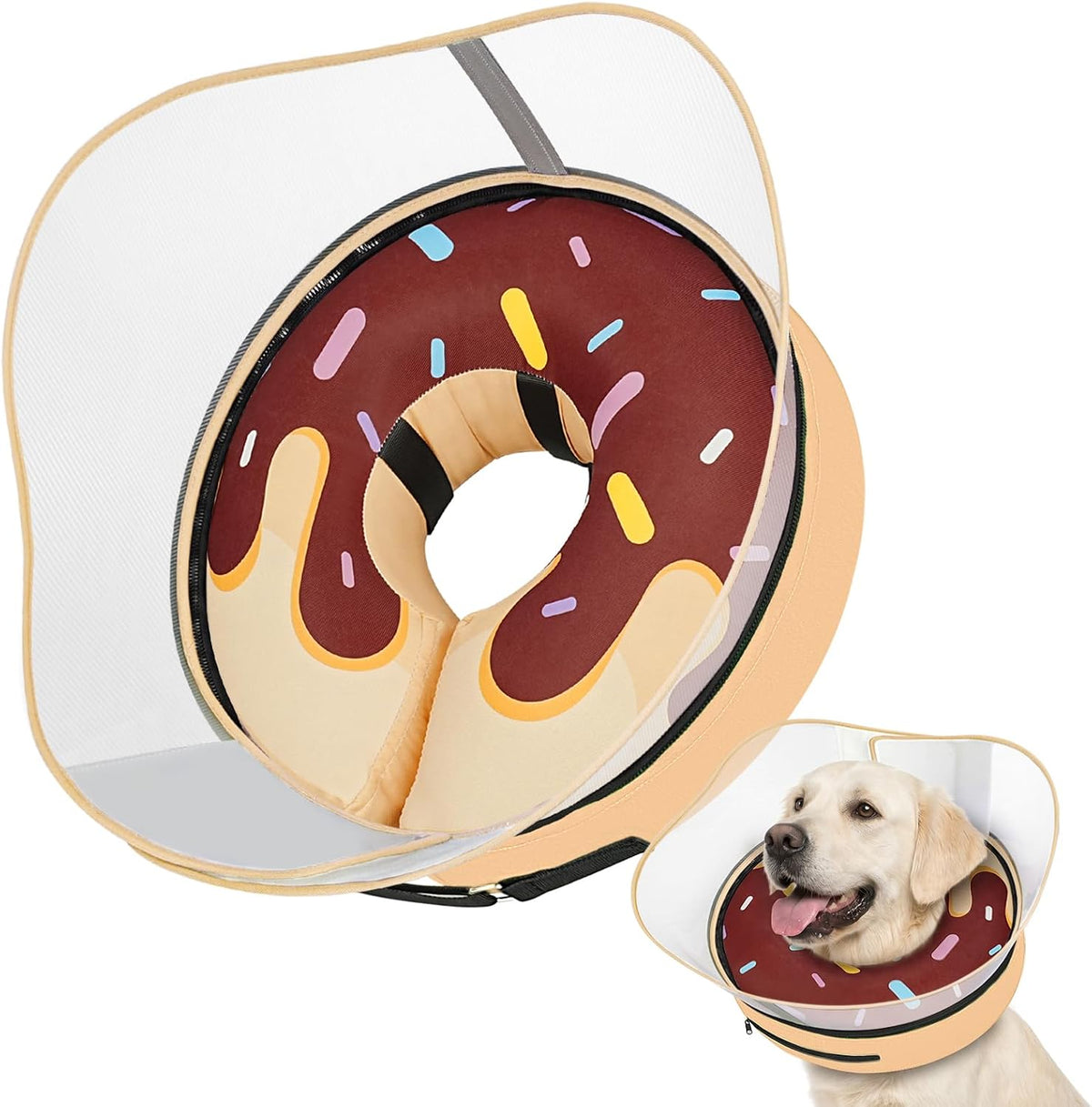 Supet Raised Inflatable Dog Cone after Surgery - Adjustable Recovery Donut Collar with Removable Shield to Stop Licking Wounds & Protect Stitches - Soft Dog Cone Alternative for Large Dogs (Brown,L)
