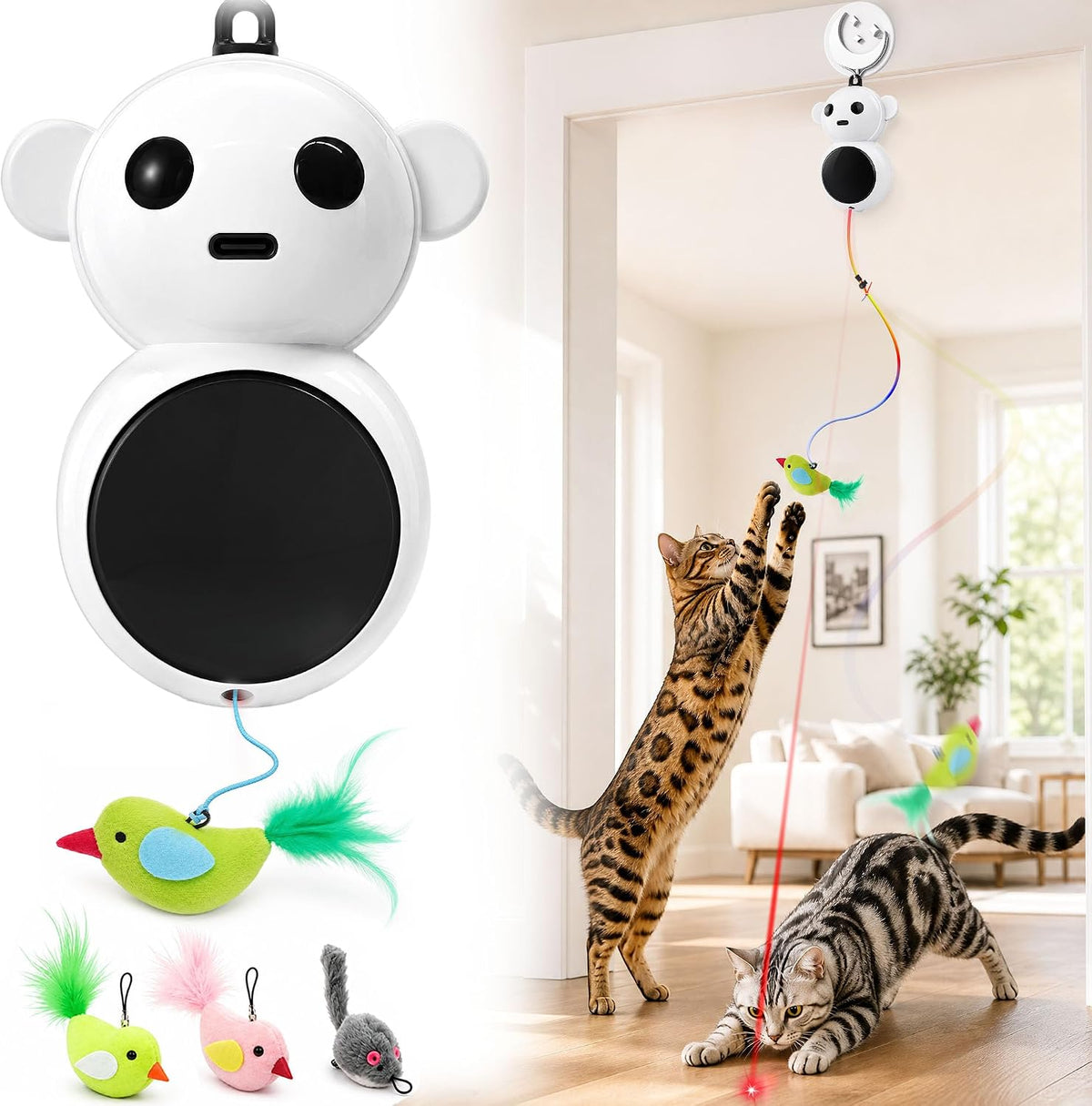 Interactive Cat Toy for Indoor Cats: Automatic Door Mounted Flying Bird Toy