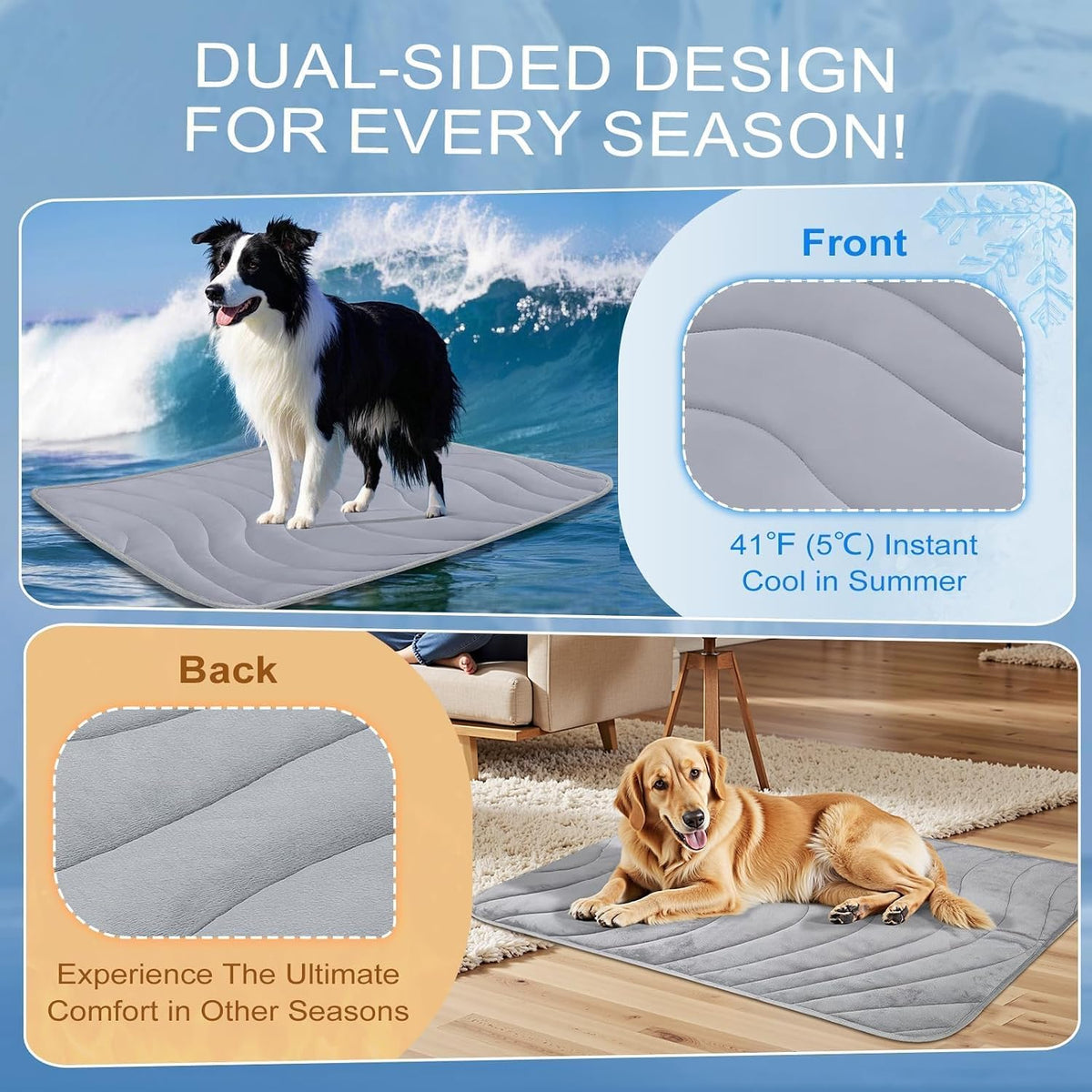 Cozyide Dog Cooling Mat, Q-Max>0.45, 36" L X 23" W, Dark Grey