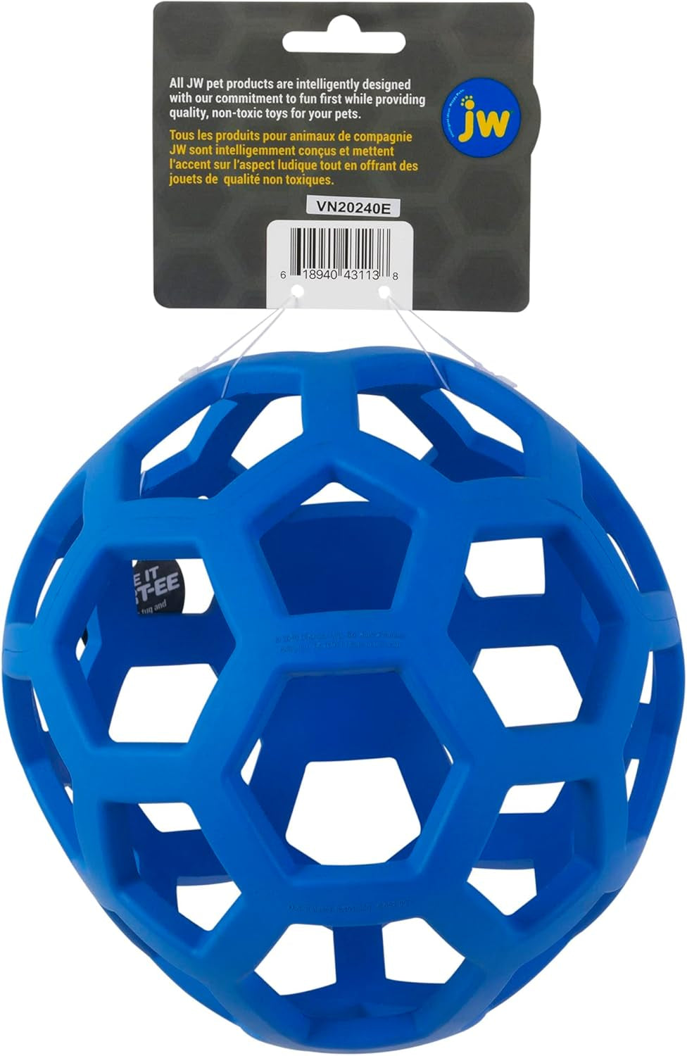 JW Pet Hol-Ee Roller Dog Toy Puzzle Ball, Natural Rubber, Extra Large (7.5 Inch Diameter), Colors May Vary, (Count of 1)