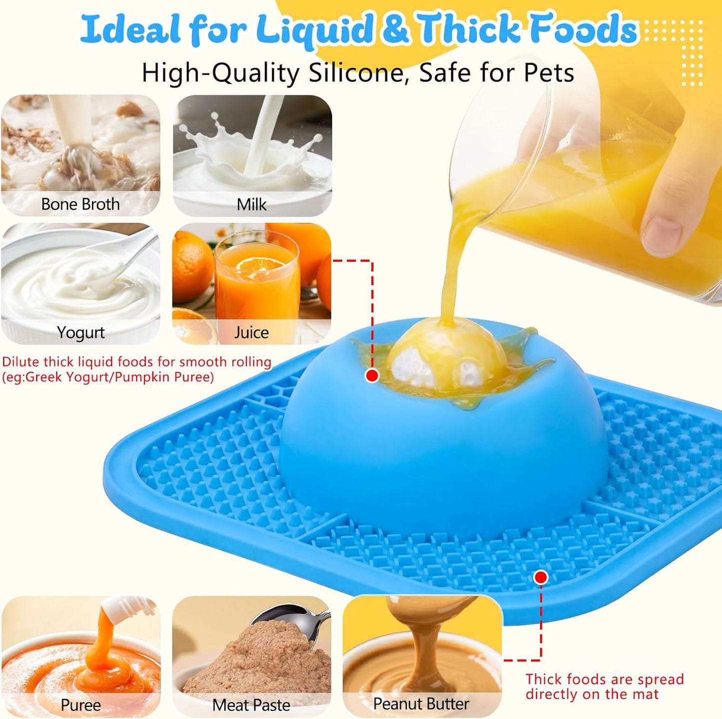 Slow Feeder Dog Bowls & Lick Mat for Liquid and Thick Treat, Anti-Slip Dog Lick Bowl with Interactive Rolling Ball, 5/6 Cup Pup Licking Toy for Large Medium Small Dogs and Cats Blue