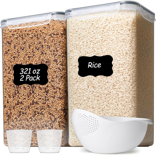 Comsaf Airtight Rice Storage Container with Lid 10Qt 2Pack, Large Capacity