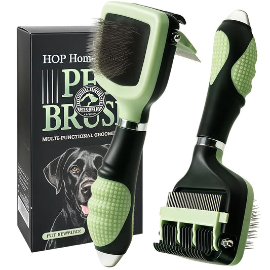 HOP Green 3-In-1 Slicker Brush&Undercoat Rake&Metal Comb for Dogs&Cats