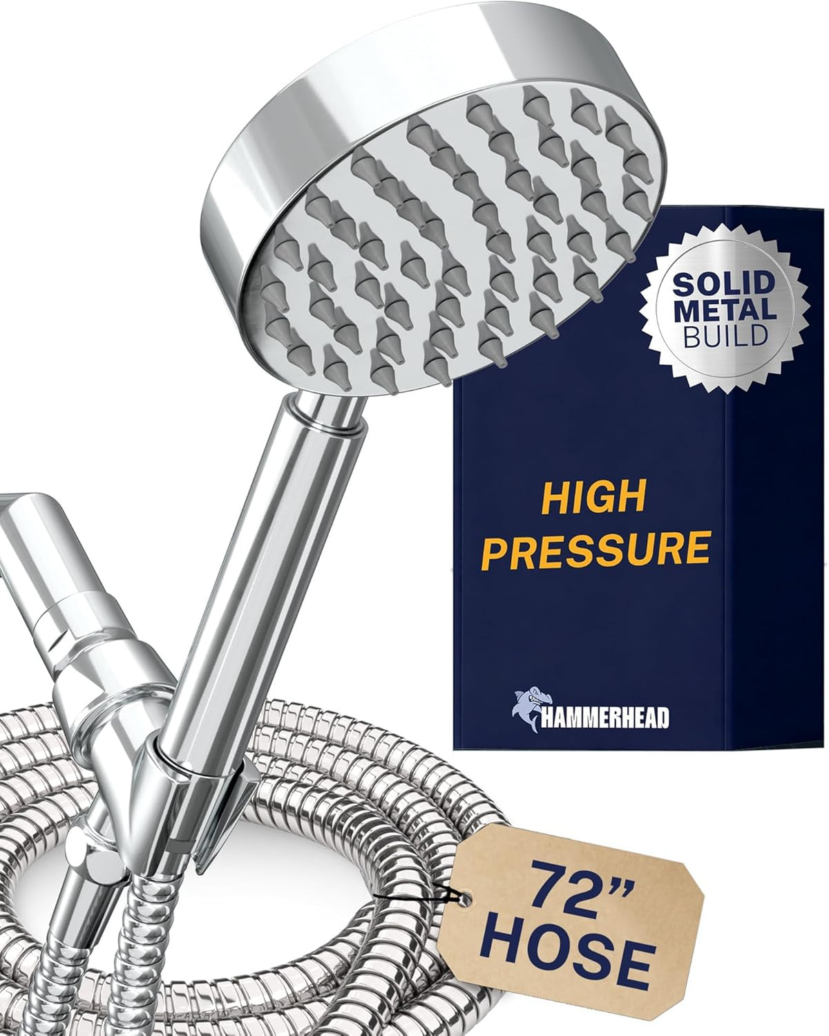 Hammerhead Metal Handheld Shower Head High Pressure, 6Ft Long Shower Hose