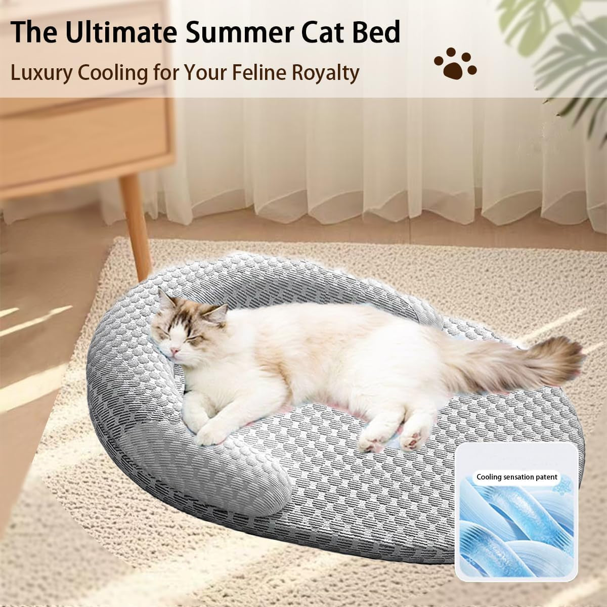 HILIMSE Summer Cooling Cat Bed with Neck Support, Breathable Washable Large Pet Sofa