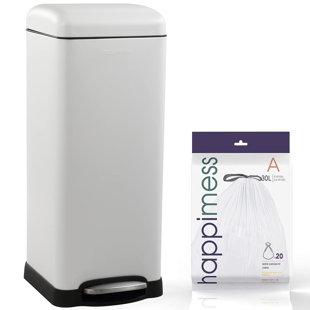 Happimess Betty 8 Gal Step Trash Can Soft-Close Lid, Cotton White