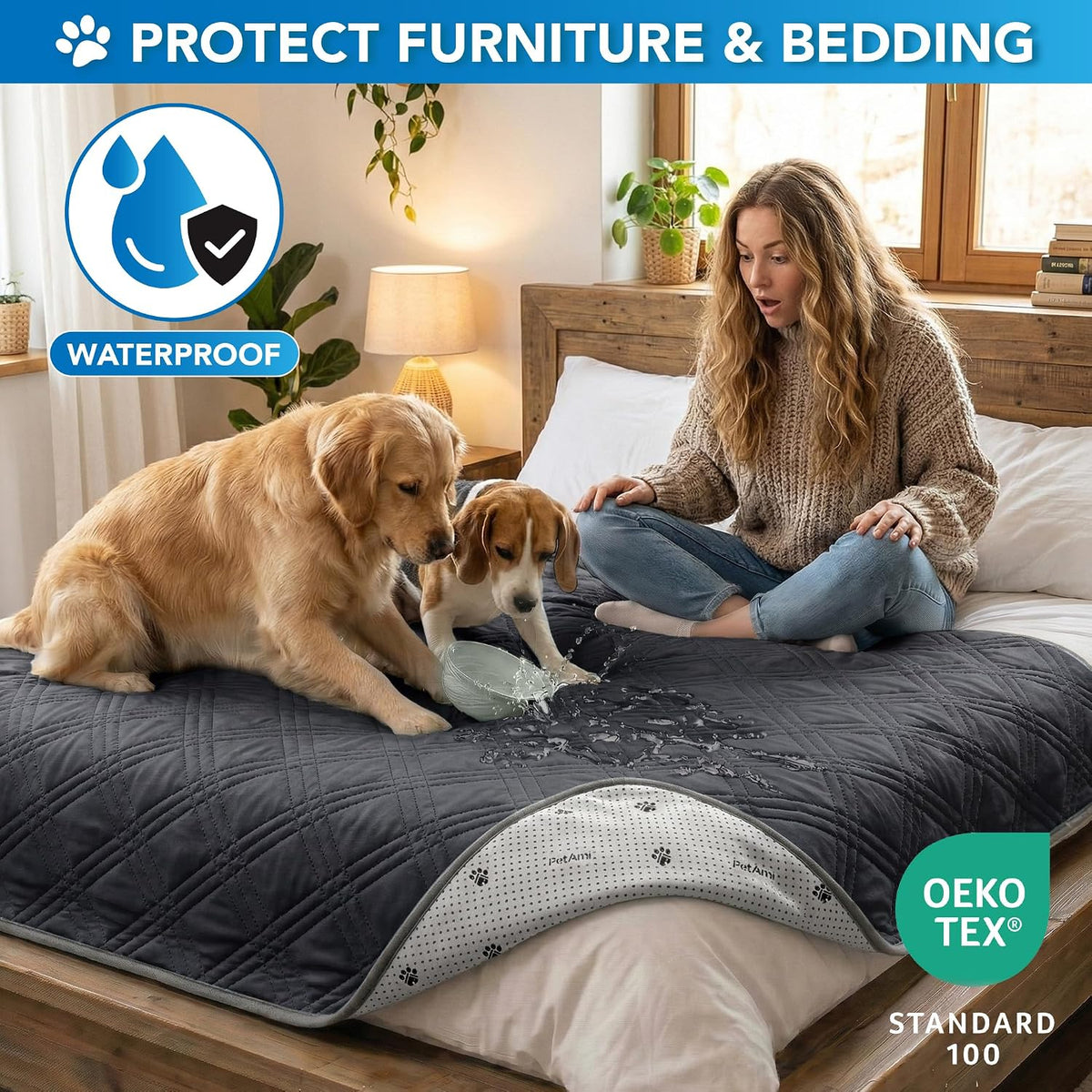 Petami Waterproof Dog Cooling Mat Pet Pad for Crate Couch Bed, Grey, 60X80