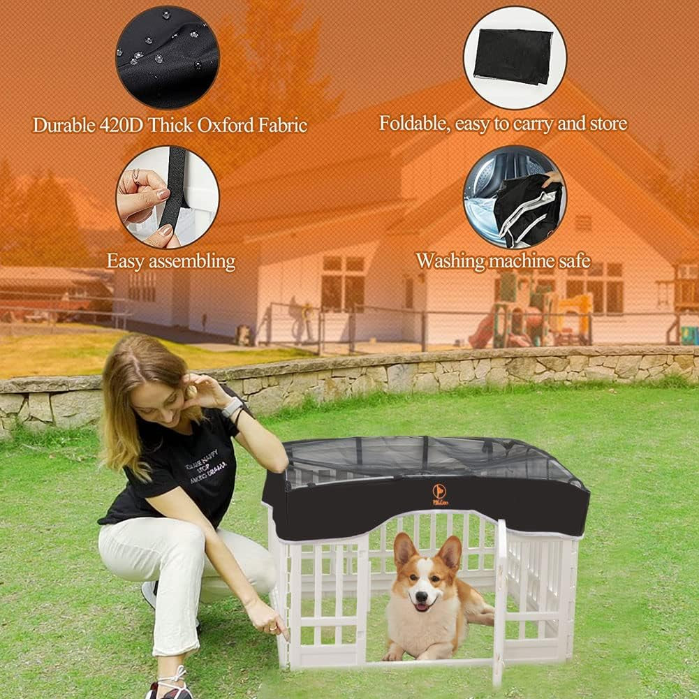 Pjyucien Dog Playpen Mesh Top Cover, Fits 36 Inch 4 Panels Regular Square Plastic Exercise Pet Pen, Adhesive Tape Connections, Black (Note: Cover Only, Fence Not Included)