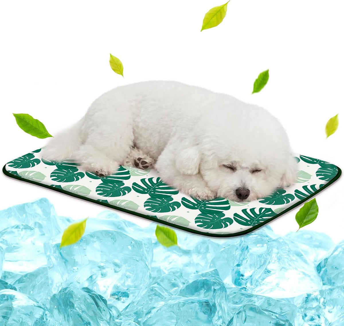 NWK Pet Cooling Mat Q-Max>0.345 Fabric for Dogs & Cats (Green Leaf, Medium)