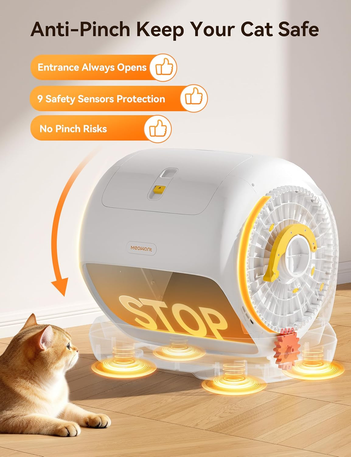 Meowant Self-Cleaning Cat Litter Box, 106L Extra-Large Space Low Entrance Automatic Cat Litter Box Perfect for Multiple Cats, Safety Sensor, Anti-Pinch, APP Control, Odor Free with Mat & Liner