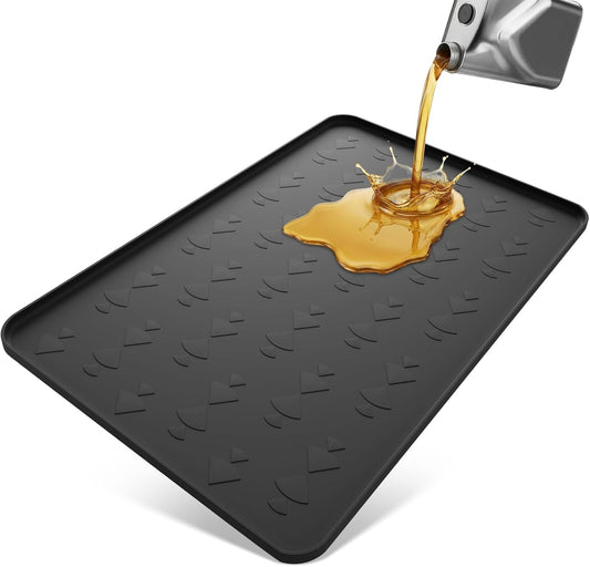 Oil Drip Pan 34" X 22" Black Silicone, Oil Drip Pan for under Car, Heavy Duty Oil Spill Mat with 0.7" Raised Edge, Leak Containment Drip Tray, Waterproof Garage Floor Protector