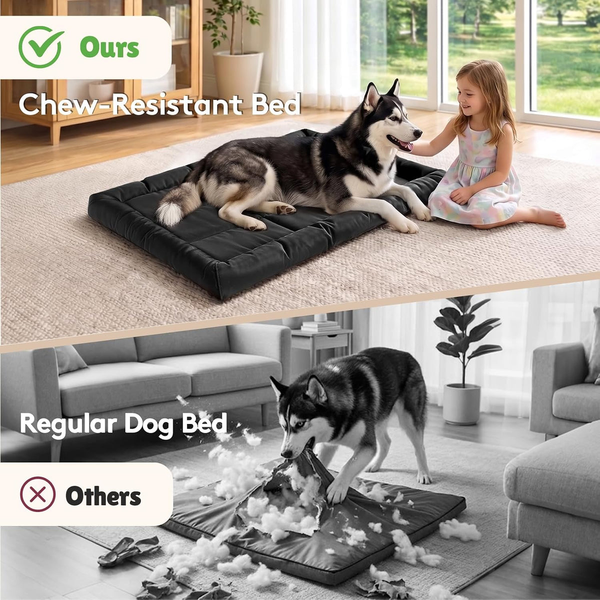 Chew Resistant Dog Bed, Indestructible Orthopedic Dog Bed, Medium (22"X35")