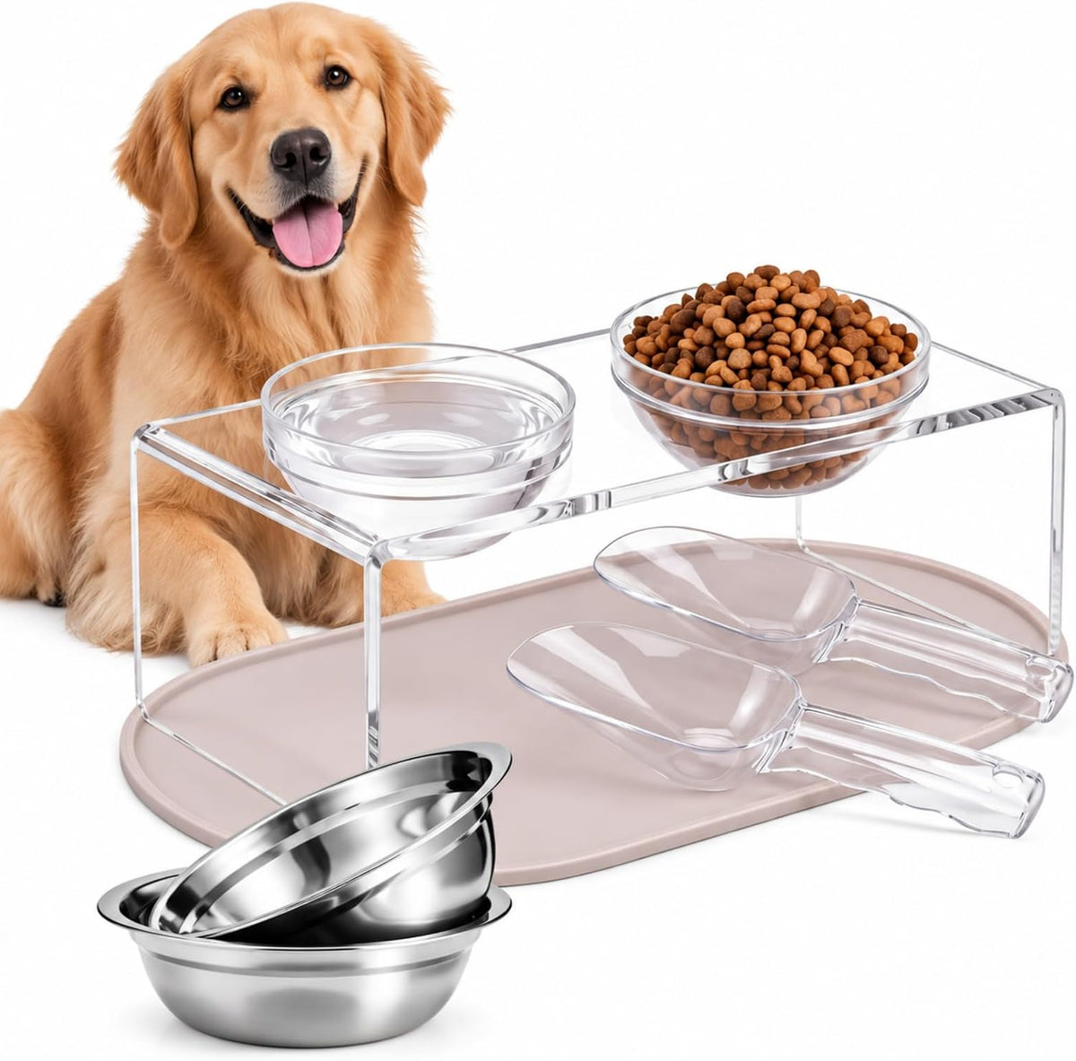 Hushee 8 Pcs Acrylic Elevated Dog Bowls Set for Medium-Sized Dogs and Cats