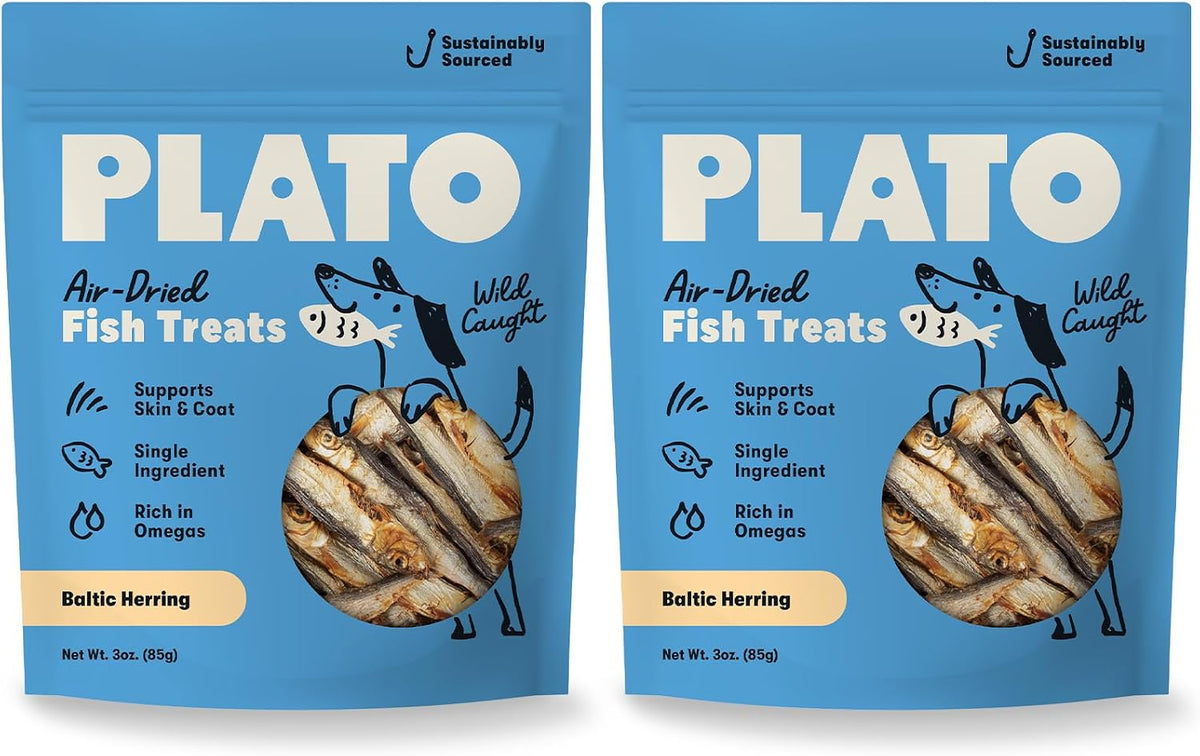 Plato Pet Treats Fish Dog Treats, Wild Caught Baltic Herring, 3 Oz, 2 Pack