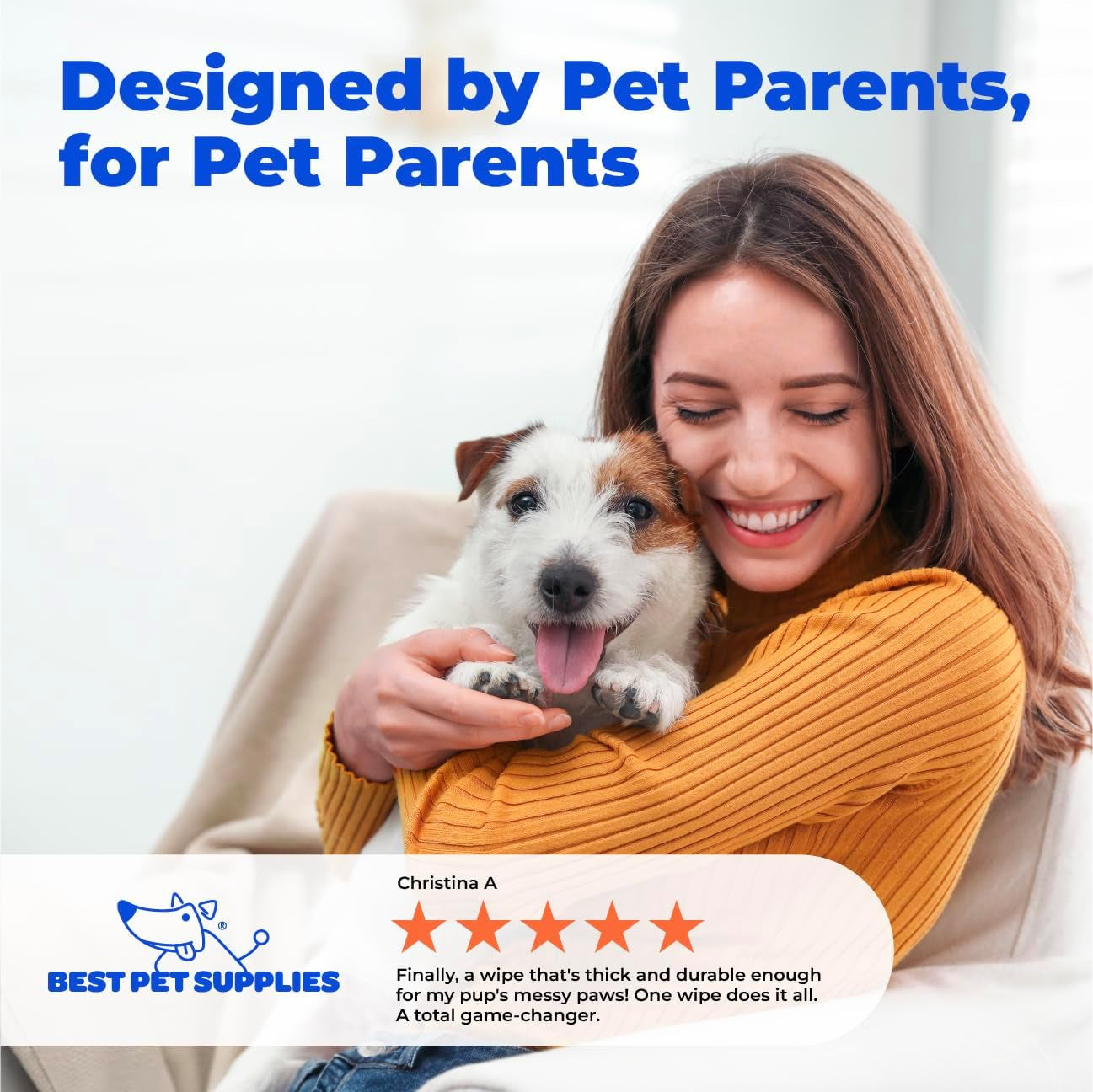 Best Pet Supplies 8" X 9" Large Dog Wipes - Cleaning and Deodorizing for Paws and Coat - Gentle Formula with Lavender Vitamin E for Puppies and Cats - 100 Count