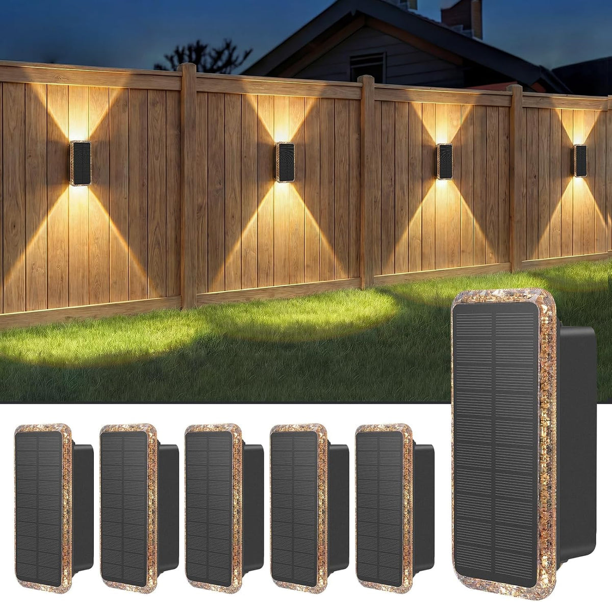 Vighep Solar Fence Lights Outdoor 6 Pack, 5CCT(3000K-6000K) up and down Solar Wall Lights, IP65 Waterproof Dusk to Dawn Wood Fence Lights Solar Powered for Patio, Porch, Backyard, Garage, Wall Decor