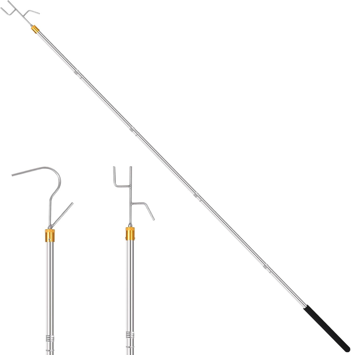 Clothes Hook Pole,29-71" Adjustable Extension Clothing Hook Pole(Two Hooks)