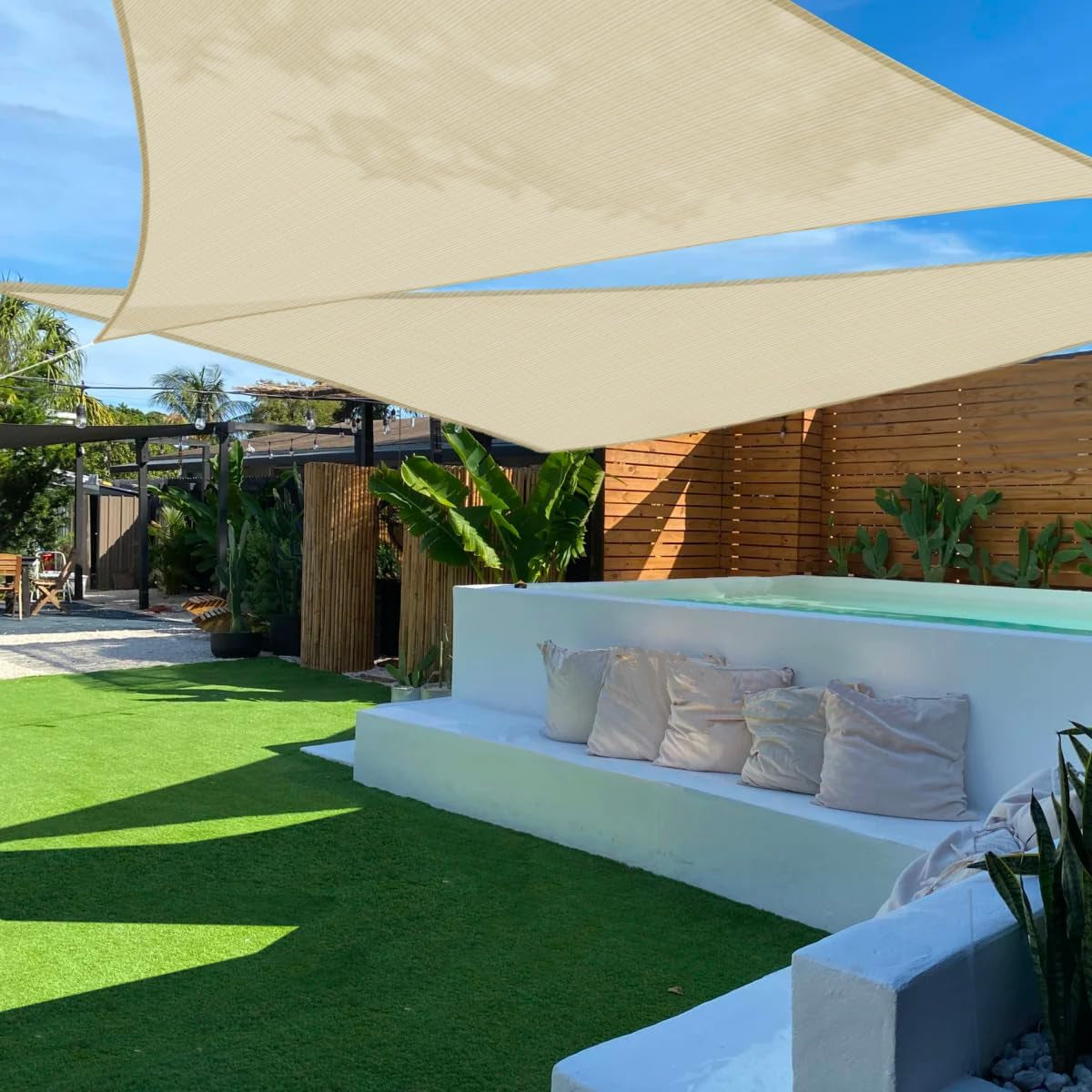 TANG 8' X 8' X 11' Sun Shade Sail Right Triangle Shade Canopy Patio Cover UV Block Permeable Cloth Fabric for Pergola Backyard Porch Deck Garden Carport Awning Outdoor Activity, Beige