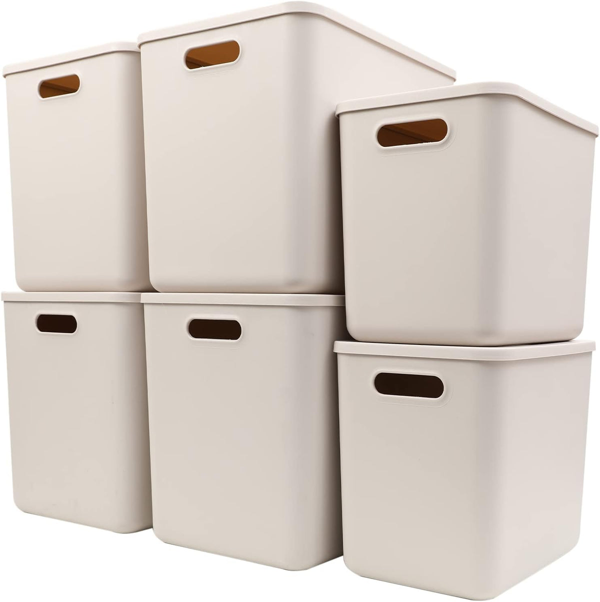 Yishyfier 26QT Plastic Storage Baskets with Lid Organizing Container Lidded Knit Storage Organizer Bins for Shelves Drawers Desktop Closet Playroom Classroom Office(4Xl+2L, Light Grey)