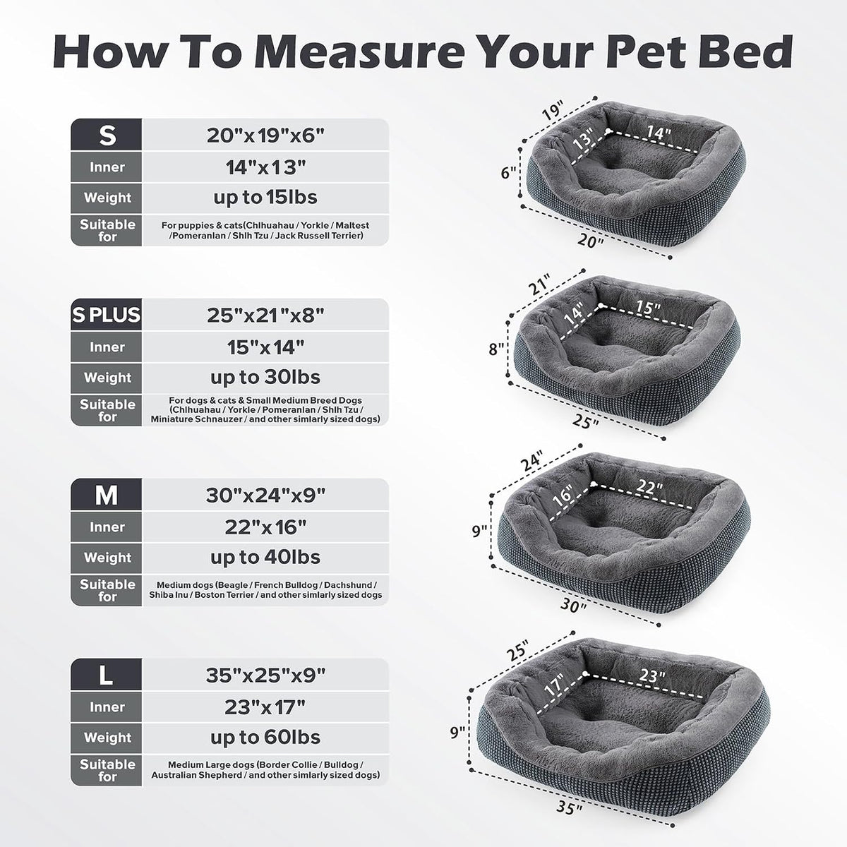 INVENHO Dog Bed Medium Size, Orthopedic Warming Soft Calming Sleeping Puppy Bed Durable Pet Bed with Anti-Slip Bottom M(30"X24"X9")