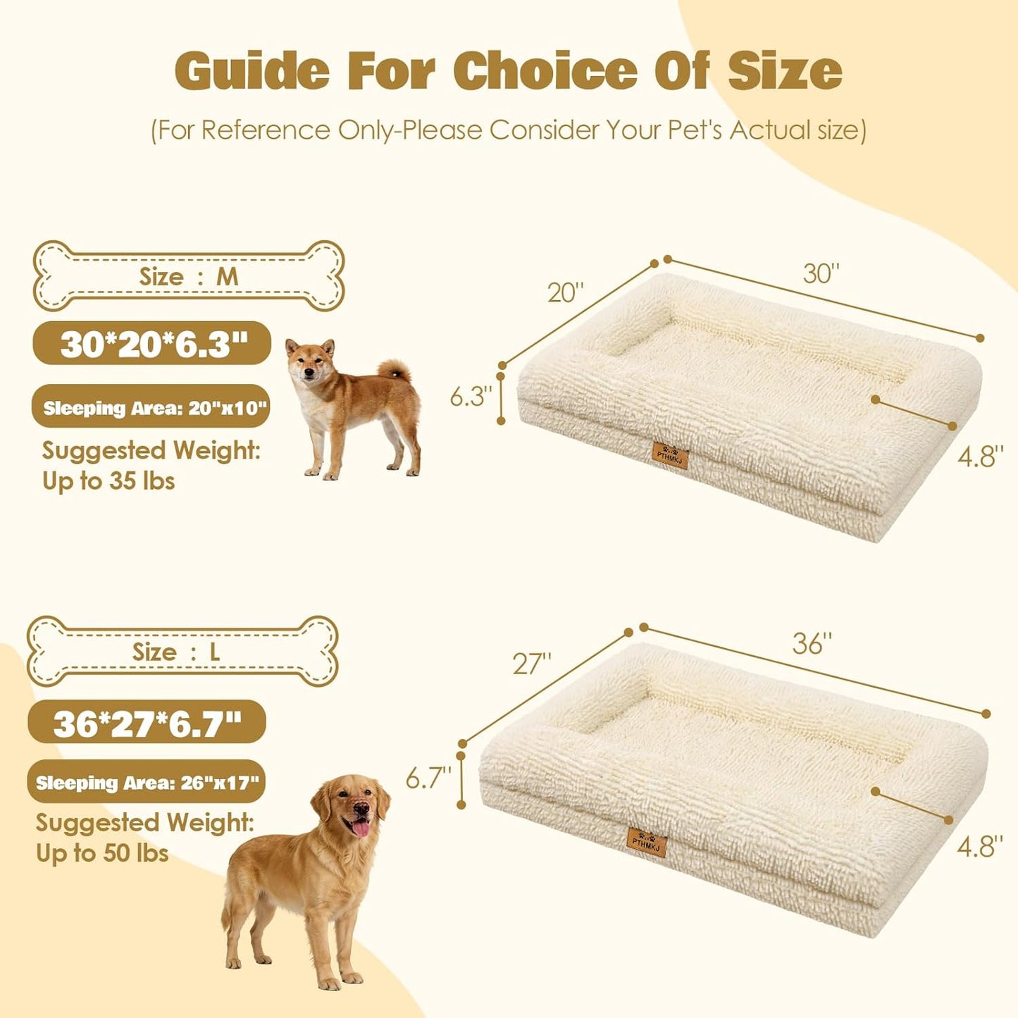 Orthopedic Dog Bed for Medium Dog Cat Noodle Cover Egg-Foam Dog Cat Bed Medium Pet Sofa with Removable Cover Washable Waterproof Pet Couch Beds (White, 30.0" L X 20.0" W X 6.3" Th)