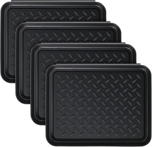 Rozer 4 Pcs Small Boot Tray for Entryway, Black Waterproof Shoe Tray Mat