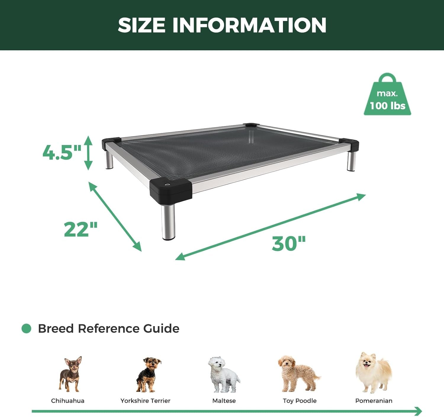 FXW Titannest Chew-Proof Elevated Dog Bed, Raised Cot for Indoor/Outdoor/Camping Use, Durable & Waterproof Cooling Pet Bed for Extra-Small Dogs, 30.0" L X 22.0" W X 4.5" H, Black