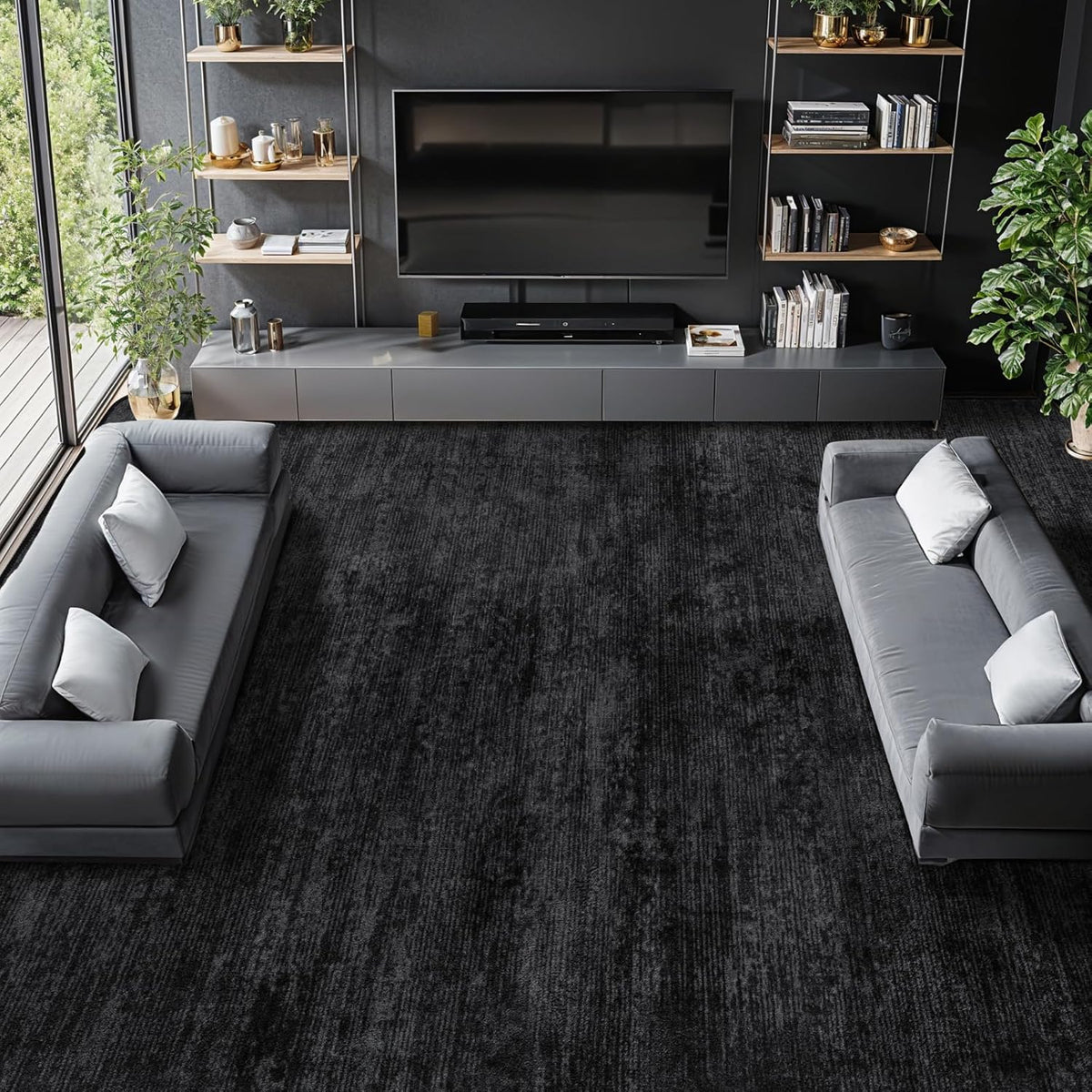 8X10 Washable Area Rug, Black Solid Area Rugs for Living Room & Bedroom