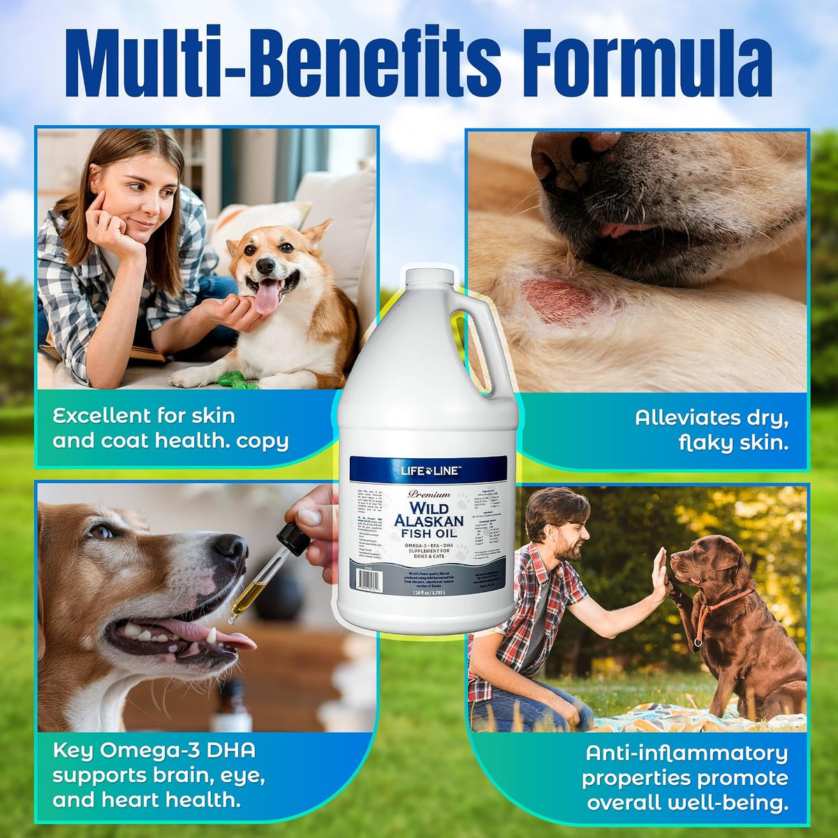 Life Line Pet Nutrition Wild Alaskan Fish Oil for Dogs and Cats 128Oz – Omega 3 Fish Oil Supplement for Skin & Coat, Brain, Eye & Heart Health