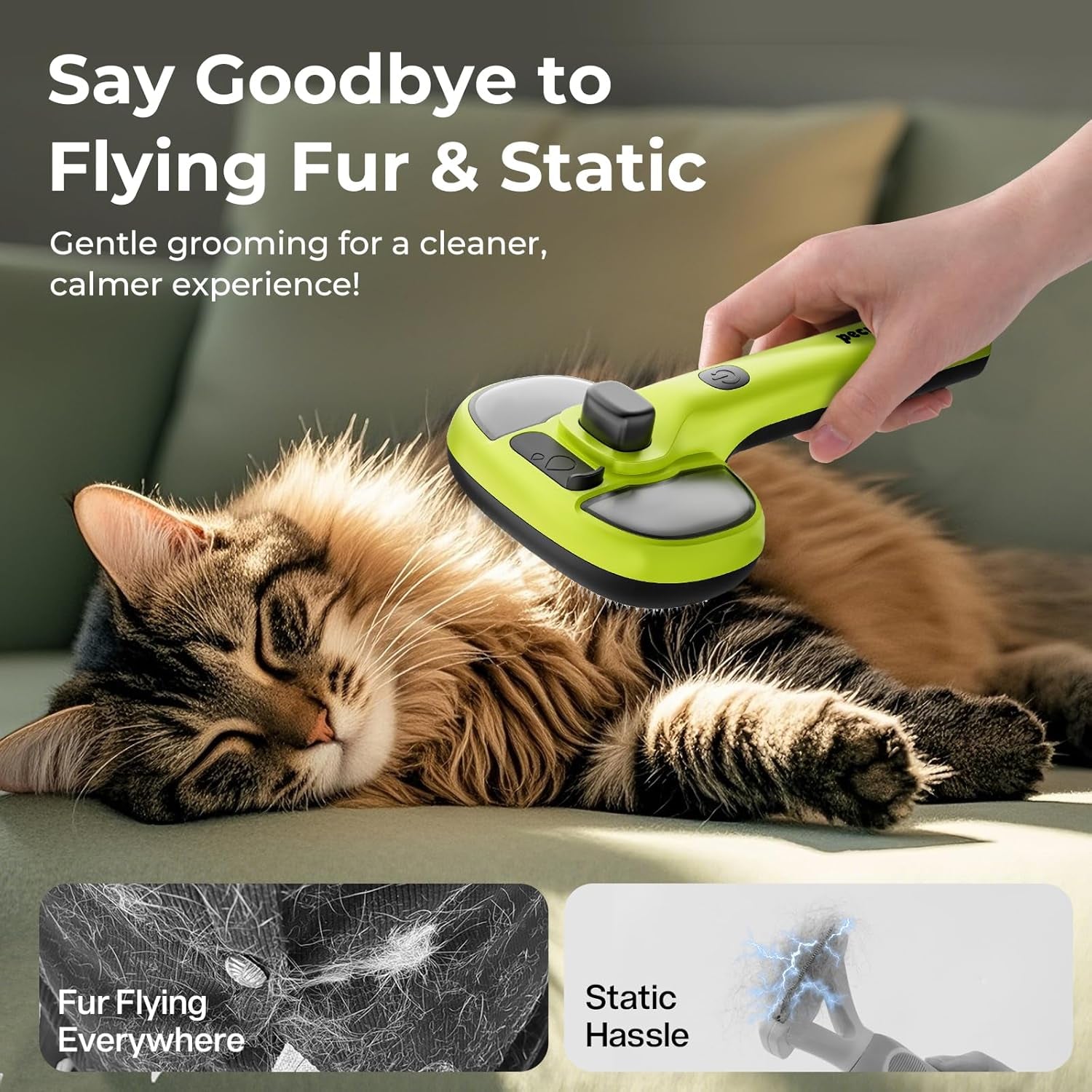 Pecute Self-Cleaning Steam Dog Cat Brush for Heavy Shedding/Long Coats | Gentle, Undercoat Removal & Smoothing, Shedding Control, for Water-Anxious Pets, 2 Cool Mist Modes, XL Tank
