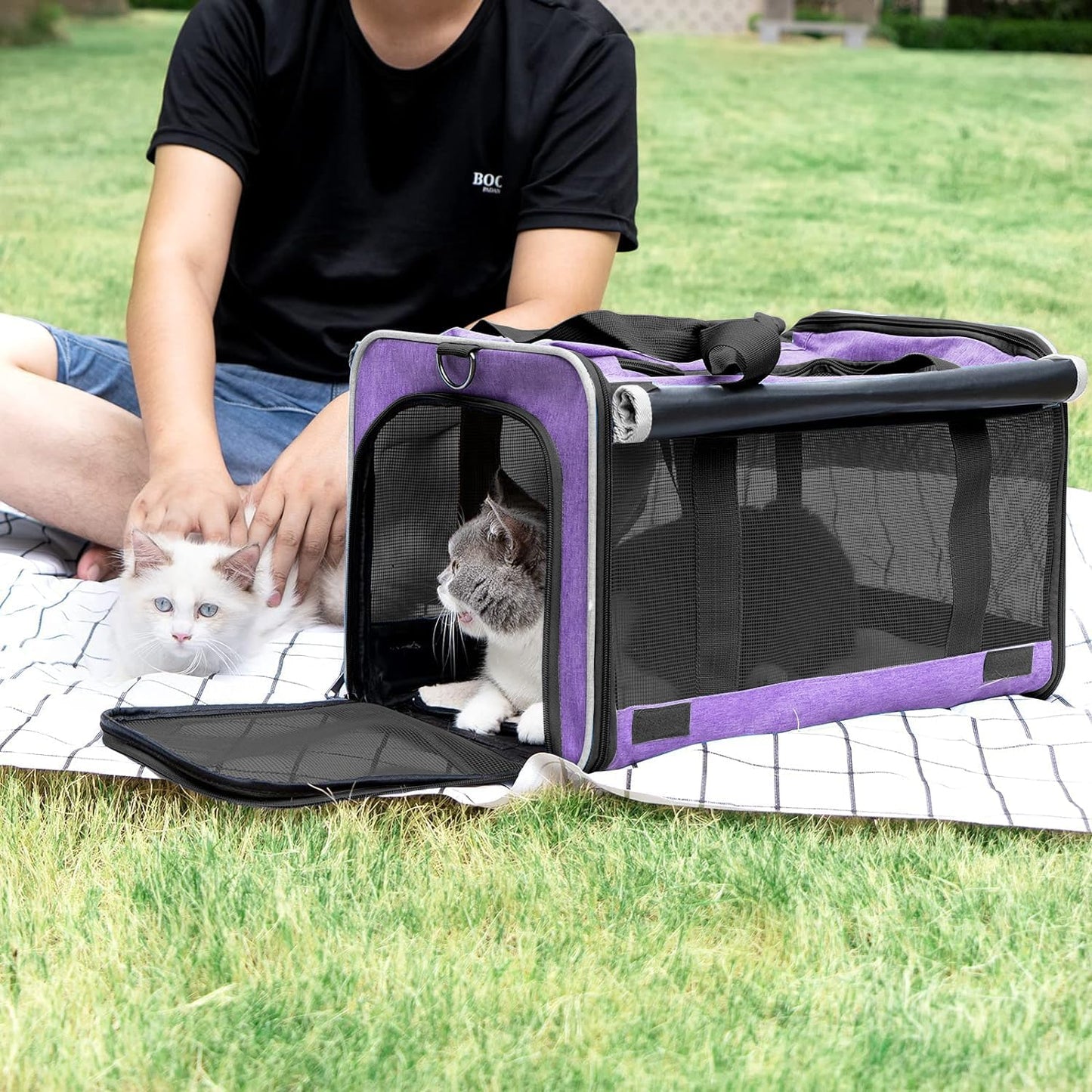 GAPZER Carrying Bag for Yorkie Dog Travel Kennel Ventilated Softside Pet Carrier Tiny Dog Crate for Teacup Poodle 12Lb Large Kitty Transport Cage with Cover Chihuahua Supply Purple
