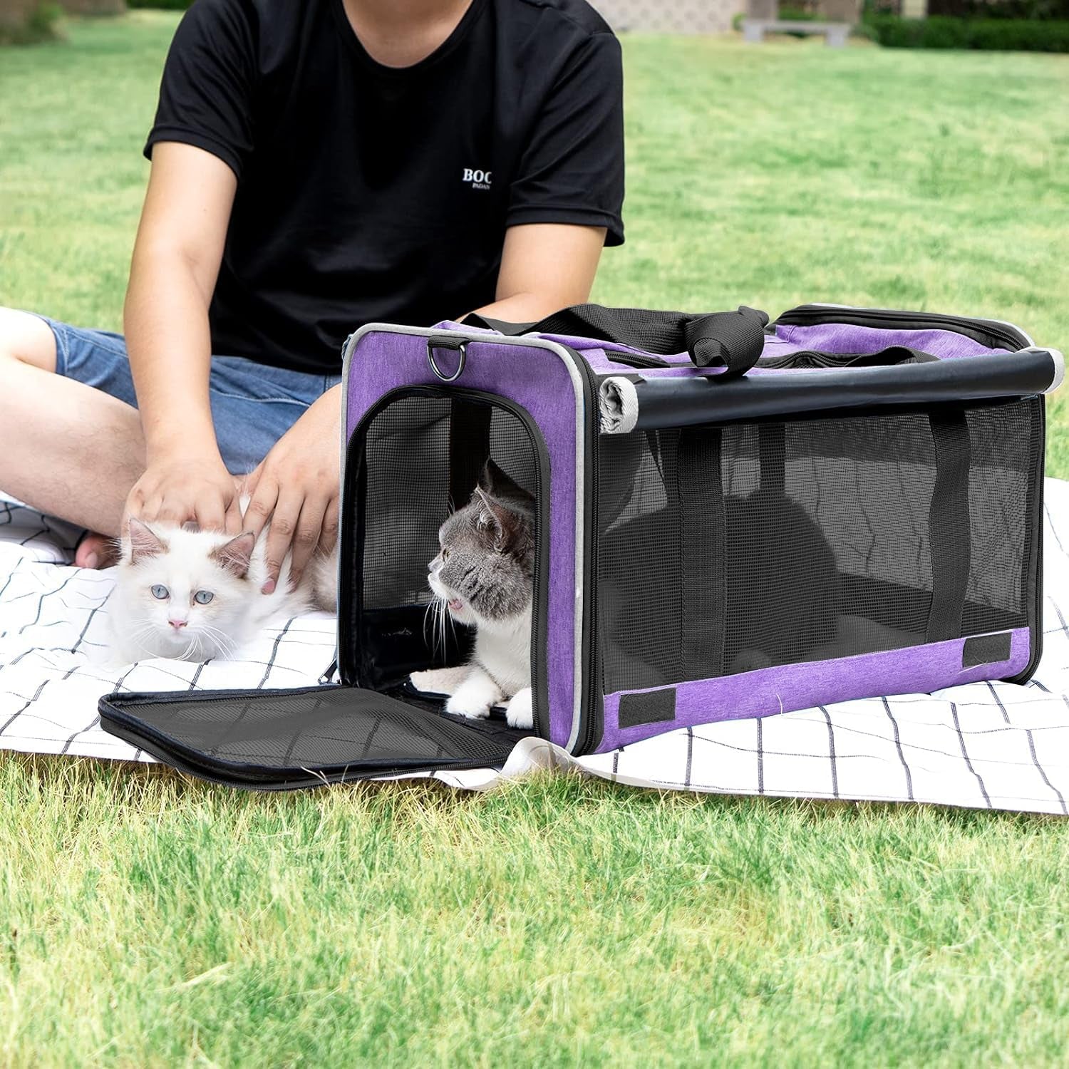 GAPZER Carrying Bag for Yorkie Dog Travel Kennel Ventilated Softside Pet Carrier Tiny Dog Crate for Teacup Poodle 12Lb Large Kitty Transport Cage with Cover Chihuahua Supply Purple