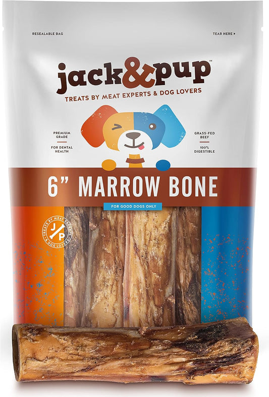 Jack&Pup Marrow Bones for Dogs (6 Pack), Long Lasting Dog Bones for Large Dogs, 6" Marrow Bone, Natural Beef Bone