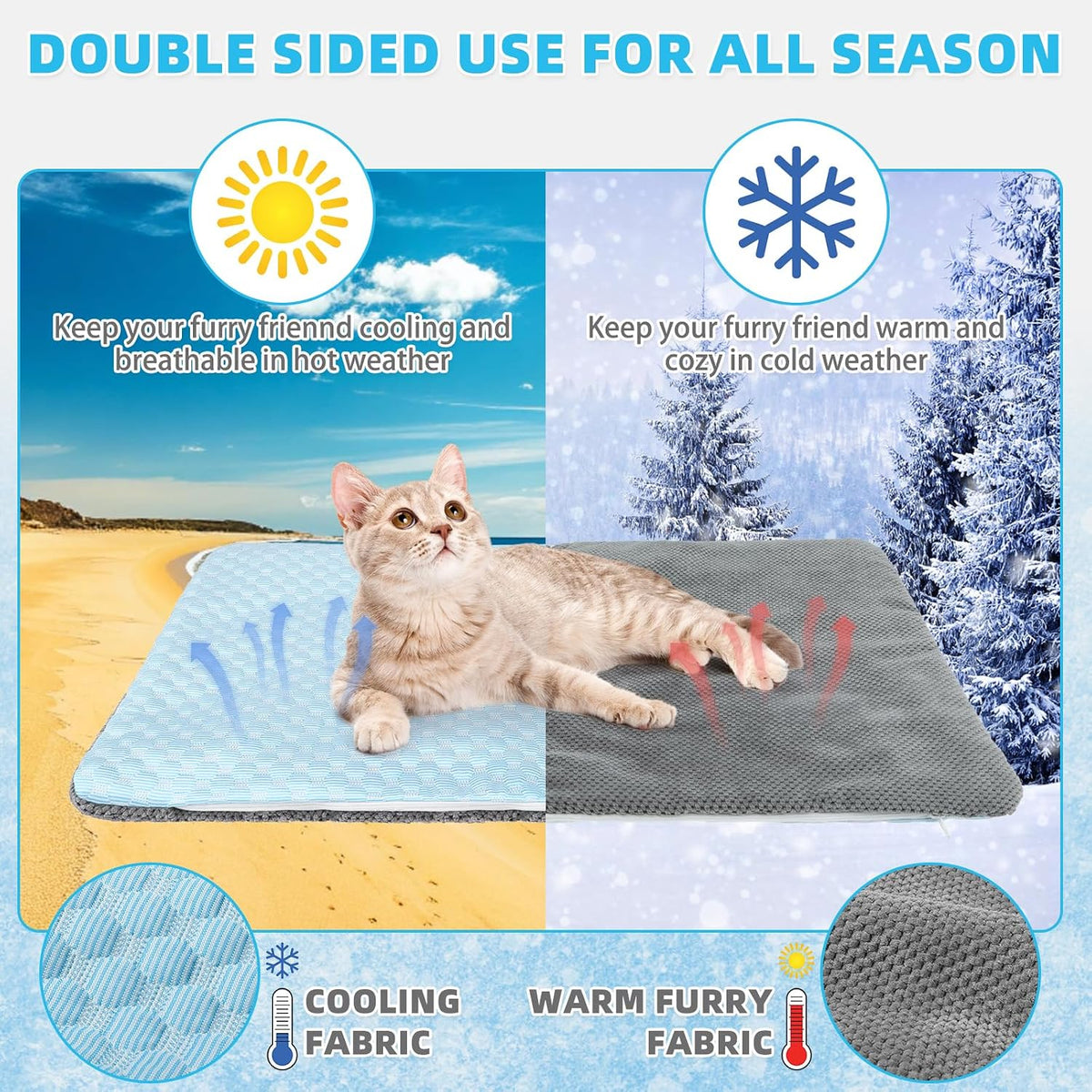 Cat Cooling Mat, Cooling Pad for Rabbit, Guinea Pig with Ice Gel Bag to Stay Clod Longer, Two Sided Washable Kitten Sleeping Bed for Summer Crate Kennel, Arc-Chill Cool Fiber Q-MAX >0.45