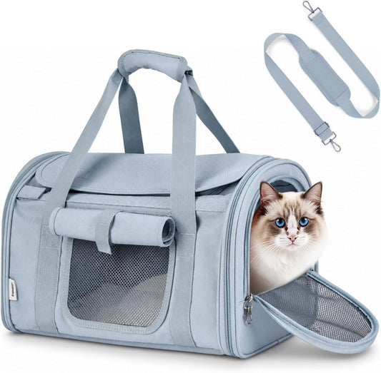 Soft Cat Carrier with 3 Rollable Flaps, Airline Approved Pet Carrier, Blue