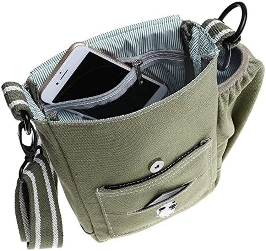 DOOG Walkie Bag - Adjustable Dog Treat Pouch Shoulder Bag with Poo Bag & Water Bottle Compartments - Comfort Fit for Everyday Use - Green