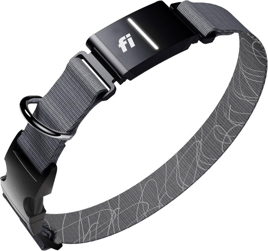 Fi New Series 3+ Smart Dog Tracker Collar [6 Month Membership Included] GPS Tracker for Dogs with Health & Behavior Monitoring, Escape Alerts, Waterproof, LED, Apple Watch Compatible (Gray, Small)
