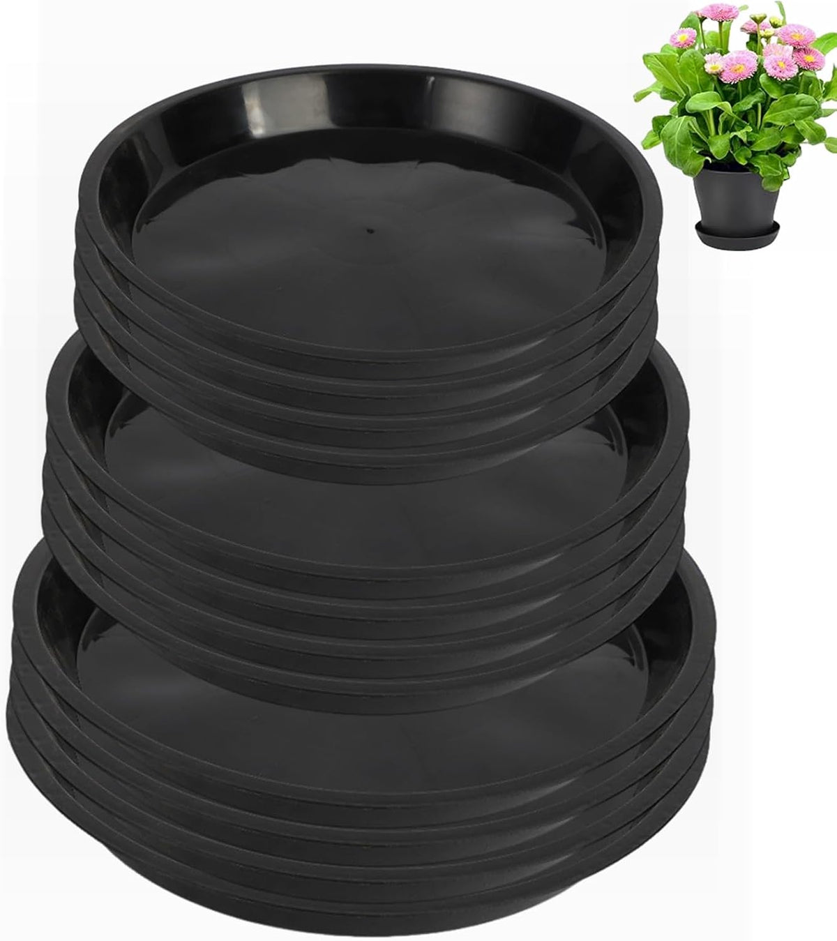 12 Pack Plant Saucer 8 10 12 Inch Plastic Plant Tray, Sturdy and Durable Flower Pot Container Accessories Plant Pot Saucers for Indoor and Outdoor (8 10 12 Inch, Black)
