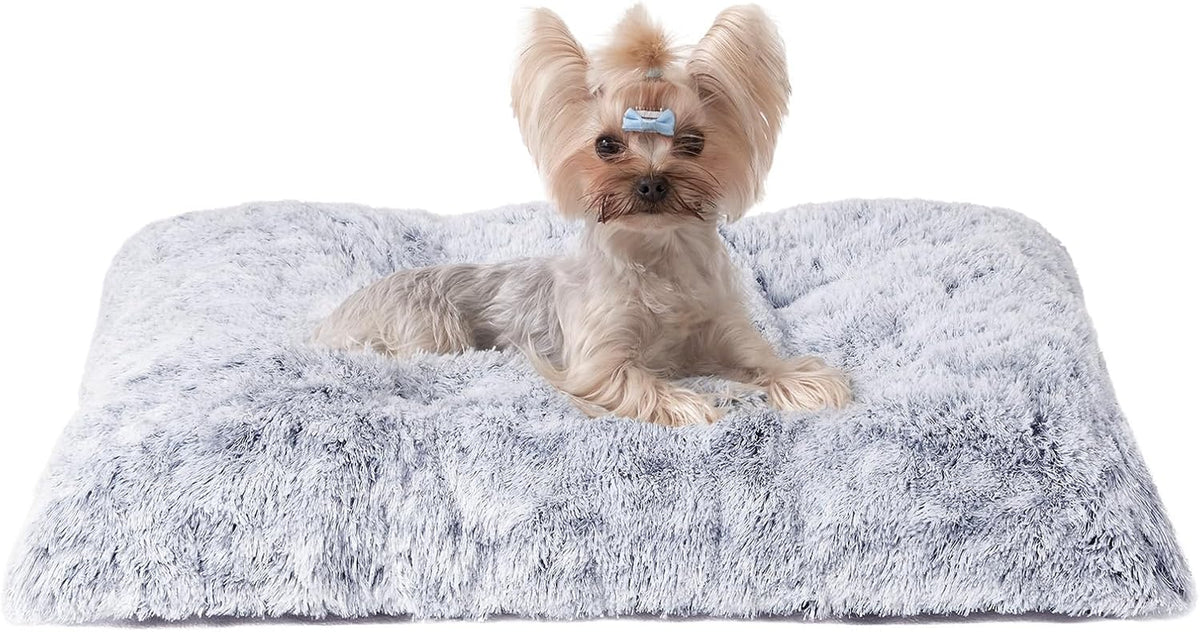 EHEYCIGA Fluffy Dog Crate Bed for Small Dogs, Plush Crate Pad, Grey