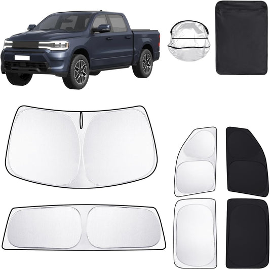 6PCS Car Window Shades for Dodge RAM 1500 Crew Cab 2019-2025 2026 Accessories, Full Set Windshield Side Rear Sunshade, UV Block Sun Visor Privacy Protection Blackout for Camping Outdoor