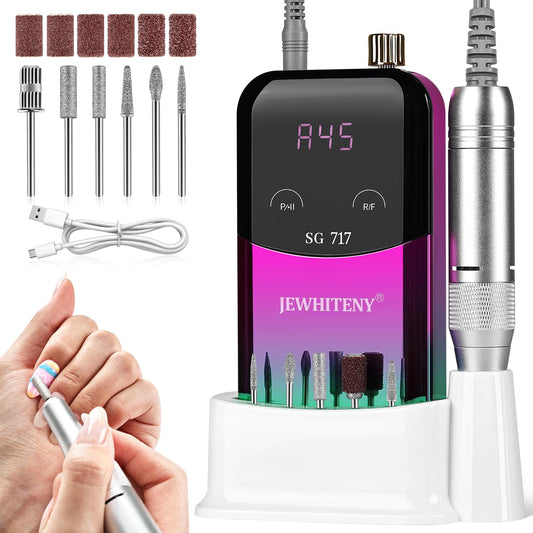 JEWHITENY Portable Nail Drill SG717 Electric Nail File,45000Rpm Professional Rechargeable Nail E-File Machine for Acrylic Gel Nails,Remove Nail Gel Polish(Purple)