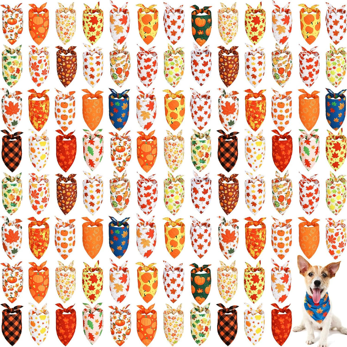 100 Pcs Fall Thanksgiving Dog Bandanas Bulk, 25.6 X 17.7 X 17.7"