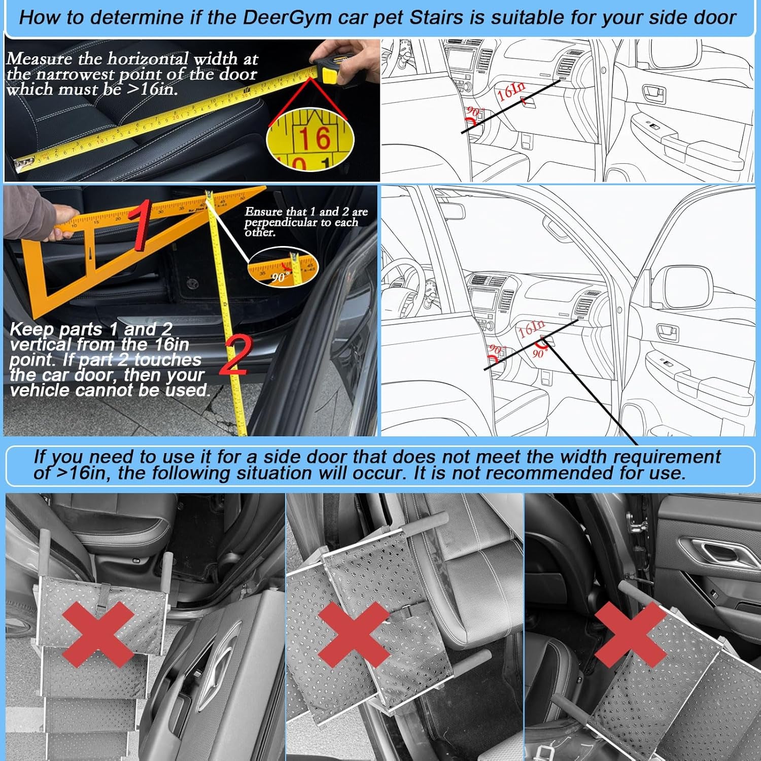 Deergym Dog Stairs for Large Dogs - 5 Step Wide 16In High 34In Foldable Dog Ramp for Car Non-Slip Surface Support up to 230Lbs - Suitable for Suv,Truck, Sofas, Bed