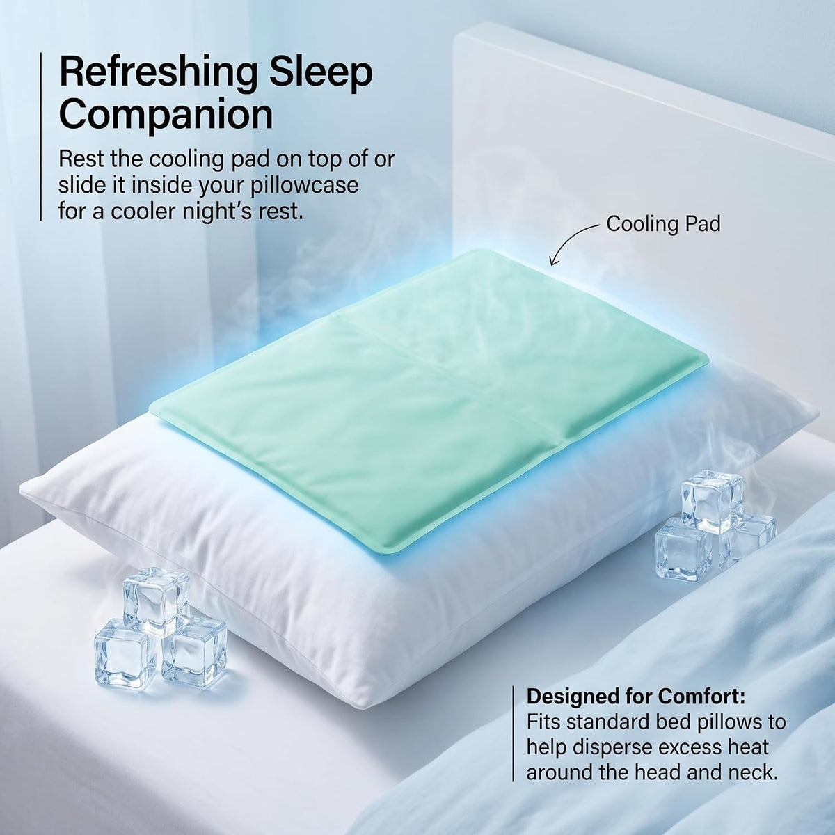 Cooling Gel Pad for Sleep - No Refrigeration Needed | Instant Relief for Hot Flashes, Night Sweats, Headaches & Muscle Pain | Dual-Sided Comfort Pillow Cooler for Adults, Kids & Pets (1, Mint Green)