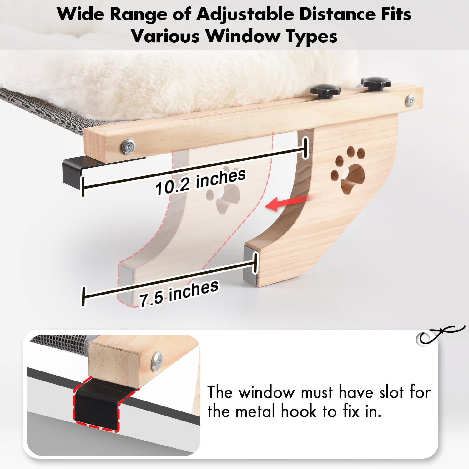 AMOSIJOY Cat Sill Window Perch Sturdy Hammock Window Seat with Cushion Bed Cover, Wood & Metal Frame for Large Cats, Easy to Adjust Cat Bed for Windowsill, Bedside, Drawer and Cabinet(Cushion Bed)
