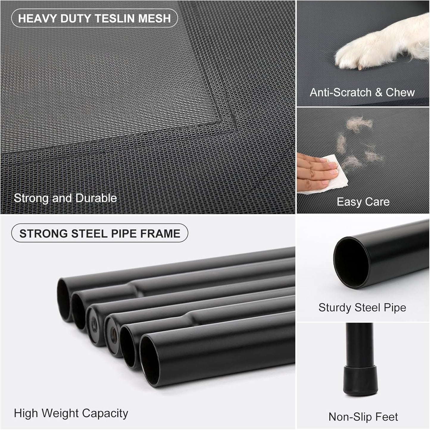 50" Lx32 Wx8 H Cooling Elevated Dog Bed for Large Dogs with Non-Slip Floor Protectors & Breathable Mesh, Raised Indoor & Outdoor Dog Cot Pet Hammock, Grey
