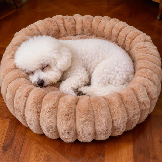 Donut Small Dog Bed round Calming Kitten & Puppy Bed,20In Brown