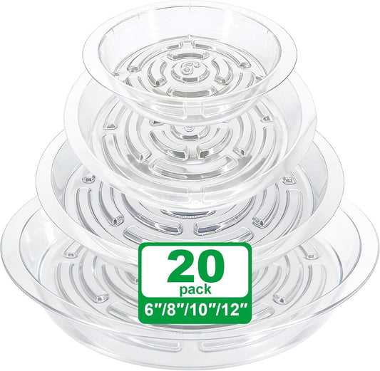 20 Pack Clear Plant Saucers (6/8/10/12 In) – Indoor/Outdoor | Plant Saucer, Plant Trays, Plant Drip Trays, Plant Water Catcher Tray, Plastic Trays for Plants, Flower Pot Saucers.